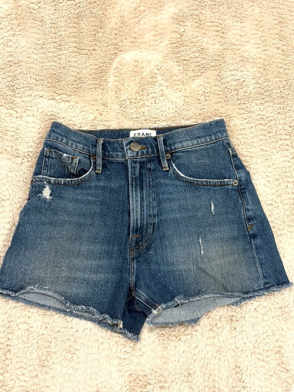 FRAME‎ Denim Le Vintage High Waisted Shorts Raw Frayed Hem Distressed Cutoffs 25